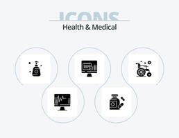 Gesundheit und medizinisches Glyphen-Icon-Pack 5-Icon-Design. Rollstuhl. medizinisch. Duschflasche. Kalander. Bildschirm vektor
