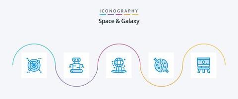 Plats och galax blå 5 ikon packa Inklusive vetenskap. atom. Plats. Plats. galax vektor
