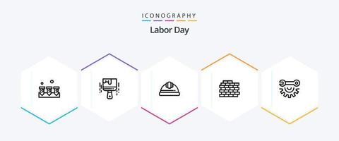 Labor Day 25-Zeilen-Icon-Pack inklusive Brick. Farbe . Arbeitshelm. Helm vektor