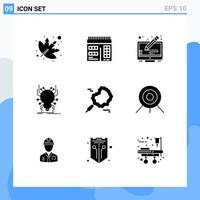 9 thematische Vektor-Solid-Glyphen und bearbeitbare Symbole für betende Perlen zeigen bearbeitbare Vektordesign-Elemente der App-Spinne an vektor
