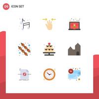 9 flaches Farbkonzept für mobile Websites und Apps Liebhaber Kuchen Laptop süße Speisen editierbare Vektordesign-Elemente vektor