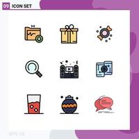 Stock Vector Icon Pack mit 9 Zeilen Zeichen und Symbolen für Systemlautsprecher Candy TV Suche editierbare Vektordesign-Elemente
