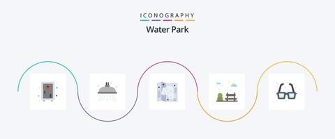 Wasserpark Flat 5 Icon Pack inklusive Romantik. Brunnen. Lage. Gläser. Park vektor