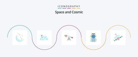 Space Flat 5 Icon Pack inklusive Leerzeichen. Zoomen. Mond. Ansicht. Astronomie vektor