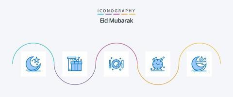 Eid Mubarak Blue 5 Icon Pack inklusive Zeit. Alarm. eid. Gabel. Abendessen vektor