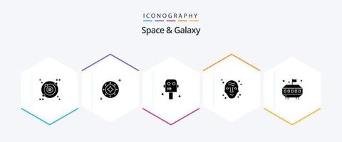 Weltraum und Galaxie 25 Glyphen-Symbolpaket einschließlich Astronomie. Platz. Universum. Wissenschaft. Außerirdischer vektor