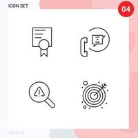4 thematische Vektor-Fülllinien-Flachfarben und bearbeitbare Symbole für bearbeitbare Vektordesign-Elemente für die Zertifikatssuche, Kommunikation, Telefonfehler vektor