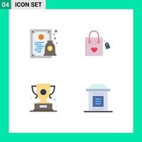 Flaches Icon-Paket mit 4 universellen Symbolen für Zertifikate, Geld, Herzpreis, editierbare Vektordesign-Elemente vektor