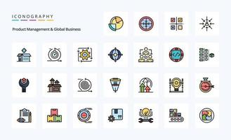 25 Produktmanagement und globale Business-Line-Icon-Packs vektor