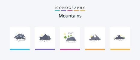 bergen platt 5 ikon packa Inklusive kulle. regn. landskap. berg. landskap. kreativ ikoner design vektor