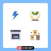 Stock Vector Icon Pack mit 4 Zeilenzeichen und Symbolen für Power-Website grüne Internet-Logistik editierbare Vektordesign-Elemente