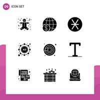 9 universell fast glyf tecken symboler av fortplantning strategi över hela världen marknadsföring pengar redigerbar vektor design element