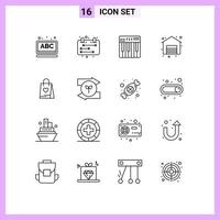 Mobile Interface Gliederungssatz von 16 Piktogrammen von Liebesverkaufscontroller-Einkaufsmusik editierbare Vektordesignelemente vektor