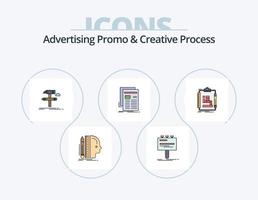 Werbepromo und kreative Prozesslinie gefüllt Icon Pack 5 Icon Design. Schlüssel. Idee. Werbetafel. Produkt. Paket vektor