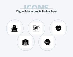 digital marknadsföring och teknologi glyf ikon packa 5 ikon design. kunskap. digital. skrivare. marknadsföring atomisering. marknadsföring vektor