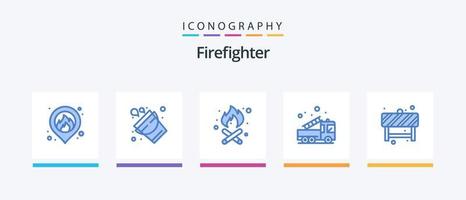 Feuerwehrmann blau 5 Icon Pack inklusive Straße. Aufmerksamkeit. Feuer. LKW. Feuer. kreatives Symboldesign vektor