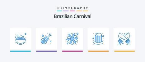 Brasilianischer Karneval blau 5 Icon Pack inklusive Flutlicht. Deckel. Violine. Gruppe. Magie. kreatives Symboldesign vektor