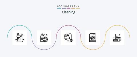 Reinigungslinie 5 Icon Pack inklusive Besen. Waschen. sprühen. Technologie. Vakuum vektor