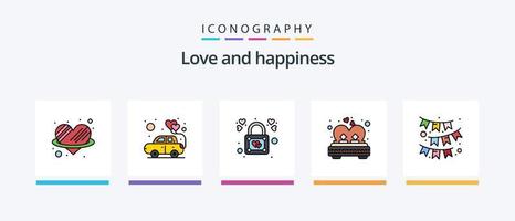 Liebeslinie gefüllt 5 Icon Pack inklusive Liebe. gegenwärtig. Karte. Geschenk. Geschenk. kreatives Symboldesign vektor