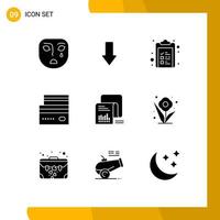 Stock Vector Icon Pack mit 9 Zeilen Zeichen und Symbolen für Checkliste Geld Team E-Commerce-Karte editierbare Vektordesign-Elemente