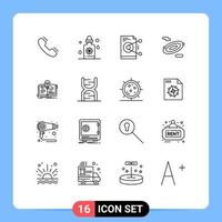 uppsättning av 16 modern ui ikoner symboler tecken för aning Plats fil vetenskap server redigerbar vektor design element