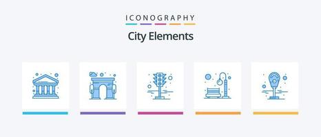 City Elements Blue 5 Icon Pack inklusive Maschine. Erholung. Signal. Park. Bank. kreatives Symboldesign vektor
