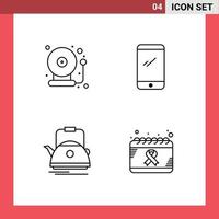 Stock Vector Icon Pack mit 4 Zeilen Zeichen und Symbolen für Schultee zurück zur Schule mobile Teekanne editierbare Vektordesign-Elemente