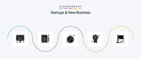 Startups und New Business Glyph 5 Icon Pack inklusive Erfolg. Flagge. Uhr. Stern. Abzeichen vektor
