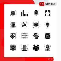 16 solides Glyphenpaket der Benutzeroberfläche mit modernen Zeichen und Symbolen der Liebe USA und Theaterunterhaltung bearbeitbare Vektordesignelemente