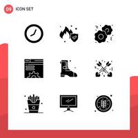 mobile Schnittstelle solider Glyphensatz von 9 Piktogrammen von Pfeil Irland Fast Boot Web Browser editierbare Vektordesign-Elemente vektor