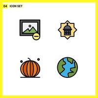 Stock Vector Icon Pack mit 4 Zeilenzeichen und Symbolen zum Löschen von Halloween Moschee Islam Thanksgiving editierbare Vektordesign-Elemente