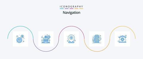 Navigation Blue 5 Icon Pack inklusive Smart. Heimat. hinzufügen. Büro. Gebäude vektor