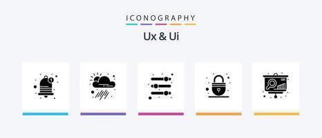 ux och ui glyf 5 ikon packa Inklusive Diagram. webb. alternativ. säkerhet. låsa. kreativ ikoner design vektor