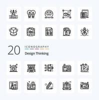 20 Design-Thinking-Line-Icon-Pack wie bearbeitbare Kunst für Tutorial-Buchdiagramme vektor