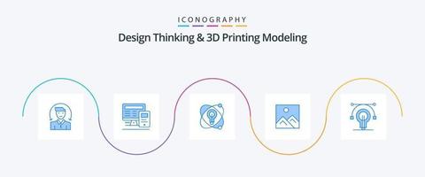 Design Thinking und D Printing Modeling Blue 5 Icon Pack inklusive Bildung. Bildung. Atom. Bild. rahmen vektor