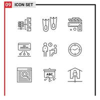 uppsättning av 9 modern ui ikoner symboler tecken för jobb möte höjd styrelse marknadsföring redigerbar vektor design element