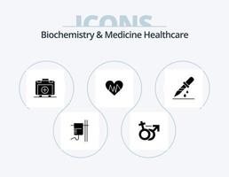 Biochemie und Medizin Healthcare Glyph Icon Pack 5 Icon Design. Trottel. Impuls. Handtasche. Herzschlag. medizinisch vektor