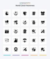 Creative World Cancer Awareness 25 Glyph Solid Black Icon Pack wie Krebs. Tag. Gehirnerkrankung. Krebs. das Bewusstsein vektor