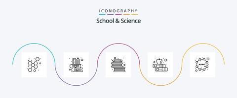 Schul- und Wissenschaftslinie 5 Icon Pack inklusive Nano. Apfel. Bücher. lernen. Buchen vektor