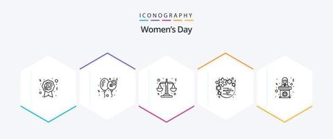 Womens Day 25 Line Icon Pack inklusive Politiker. Frauen. Frauen. Geschenk. Tag vektor