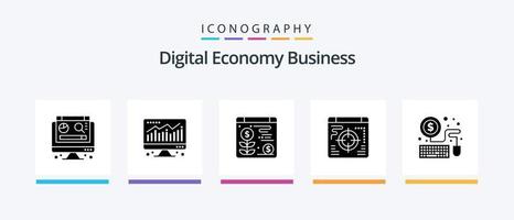 digital ekonomi företag glyf 5 ikon packa Inklusive . växt. ekonomi. mus. kreativ ikoner design vektor