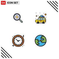 Stock Vector Icon Pack mit 4 Zeilenzeichen und Symbolen für Pan Clock Griddle Reisezeit editierbare Vektordesign-Elemente