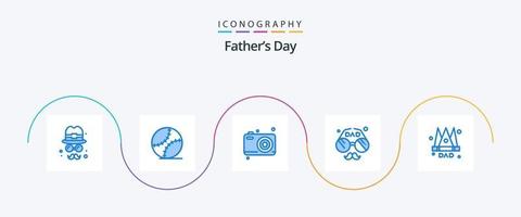 fäder dag blå 5 ikon packa Inklusive krona. far. pappa. ansikte. Tillbehör vektor