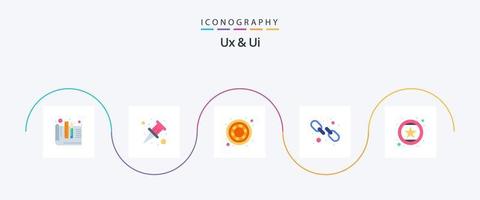 ux och ui platt 5 ikon packa Inklusive rekommendera. favorit tycka om. kreativ. utvärdering. webb vektor