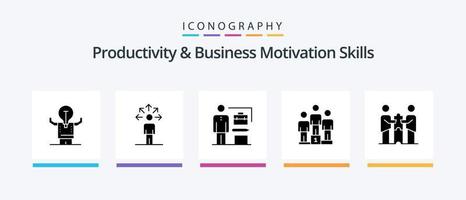 produktivitet och företag motivering Kompetens glyf 5 ikon packa Inklusive partners samarbete. podium. mänsklig. piedestal. affärsman. kreativ ikoner design vektor