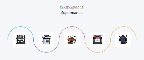 Supermarktlinie gefülltes flaches 5-Icon-Pack inklusive Tuch. Laden. Fisch. Einkaufen. Lebensmittel vektor