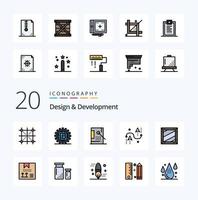 20 Design-Entwicklungslinie gefülltes Farb-Icon-Pack wie Design-Codierung für globales Farbdesign vektor