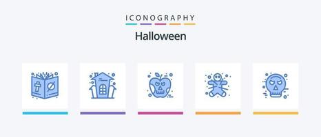 halloween blå 5 ikon packa Inklusive avatar. pepparkaka man. hus Semester. ingefära. skalle. kreativ ikoner design vektor