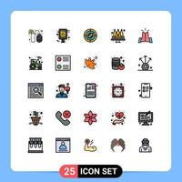 Stock Vector Icon Pack mit 25 Linienzeichen und Symbolen für fünf Queen Navigation King Crown editierbare Vektordesign-Elemente