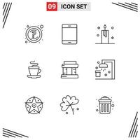 Stock Vector Icon Pack mit 9 Zeilenzeichen und Symbolen für indische Tasse ipad Teelicht editierbare Vektordesign-Elemente